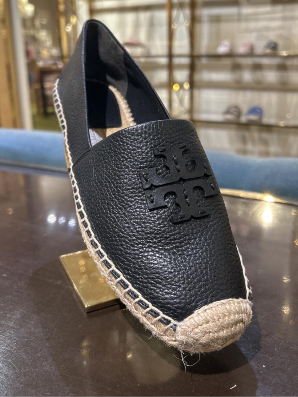 Tory Burch Signature Logo Leather Espadrille Flat Shoes